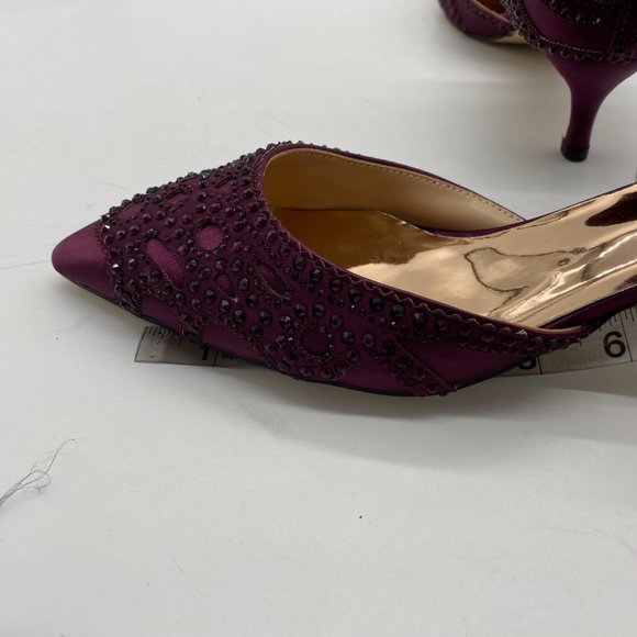 XYD Dark Purple Pointed Toe Low Heel D'Orsay Rhinestone Pumps Bridal Shoes - Picture 8 of 9